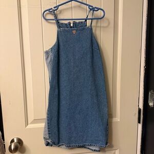 Guess Blue Denim Pinafore with Metal Triangle Logo